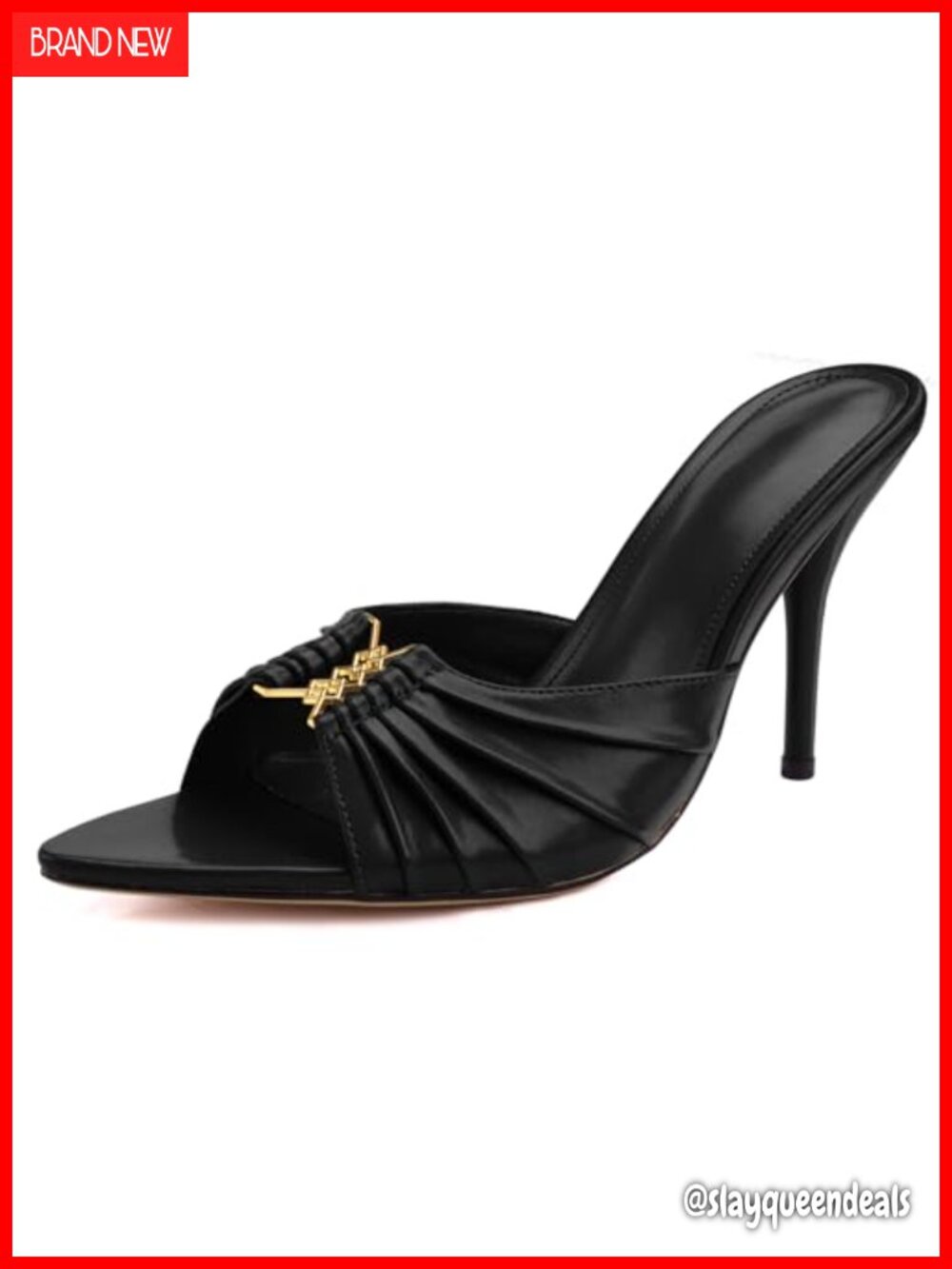 Pointed Toe Stiletto Mules Peep Toe Slip On Vegan Faux Leather
